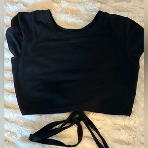 Aerie black crop top with open back and wrap body tie - size small
